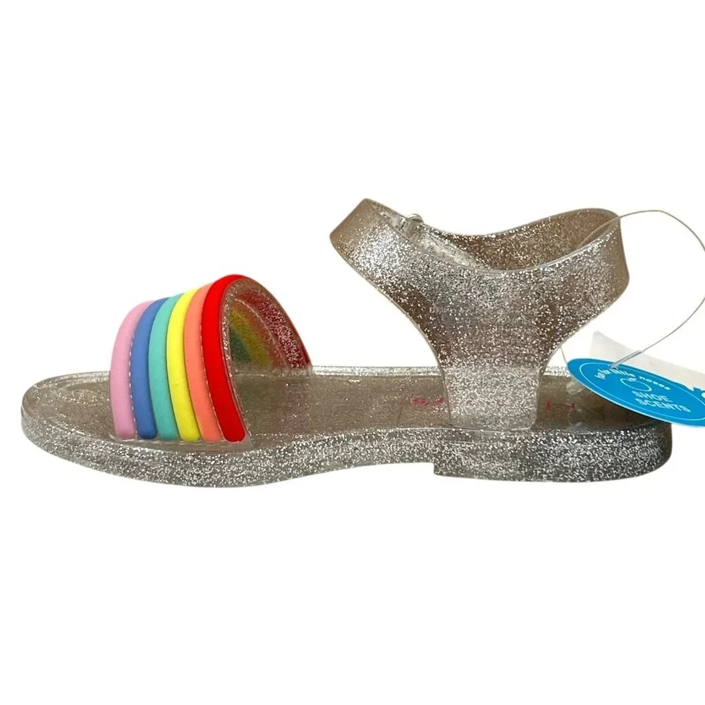 Carters Toddler Girls Jelly Sandals Size 8 Silver Rainbow Flexible & Lightweight